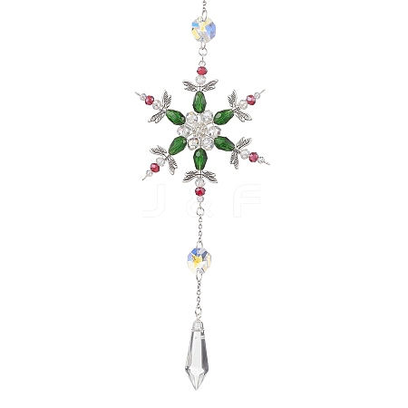 Christmas Glass Snowflake Pendant Decoration HJEW-TA00230-1