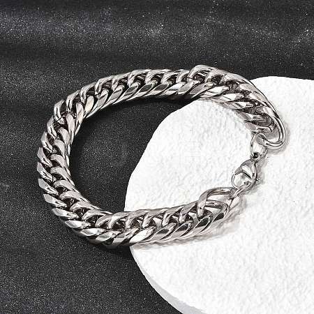 201 Stainless Steel Cuban Link Chains Bracelets for Women Men STAS-T077-21P-02-1