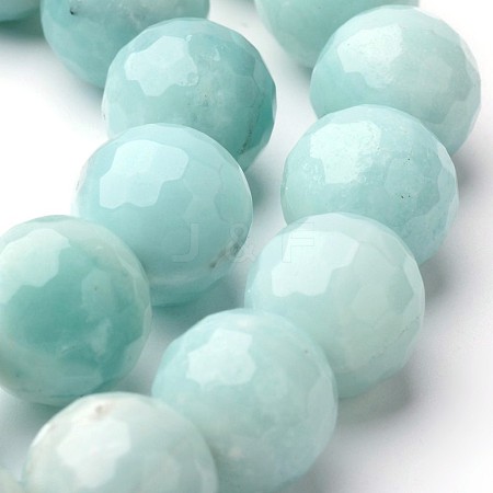 Faceted Natural Amazonite Round Beads Strands G-F261-04-12mm-1