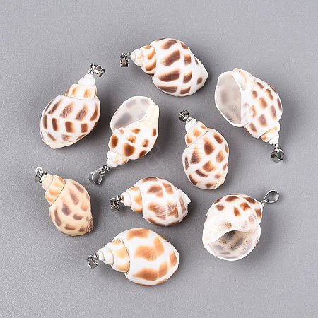 Brass & Natural Spiral Shell Pendants SHEL-Q029-16P-1
