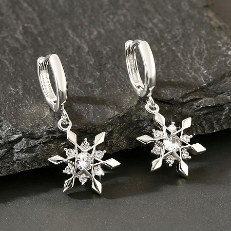 Brass Micro Pave Cubic Zirconia Snowflake Hoop Dangle Earrings for Women WGD9903-02-1