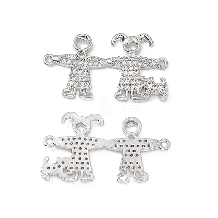 Brass Micro Pave Clear Cubic Zirconia Connector Charms KK-E068-VB333-1