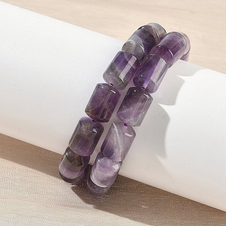 Column Natural Banded Amethyst Beads Stretch Bracelets for Women Men BJEW-A148-01A-19-1