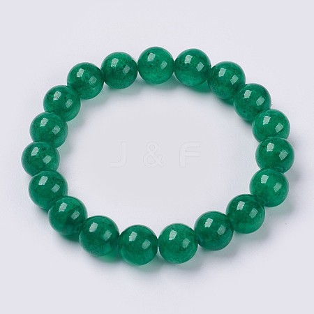 Natural Green Jade Beaded Stretch Bracelet BJEW-P210-11-8mm-1