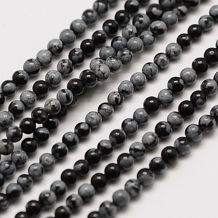 Natural Snowflake Obsidian Round Bead Strands LS-G-A130-3mm-17-1