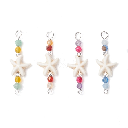 4Pcs 4 Colors Summer Beach Dyed Synthetic Turquoise Connector Charms PALLOY-JF03747-03-1