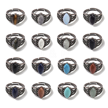 Natural Gemstone Horse Eye Adjustable Rings RJEW-K271-05R-1