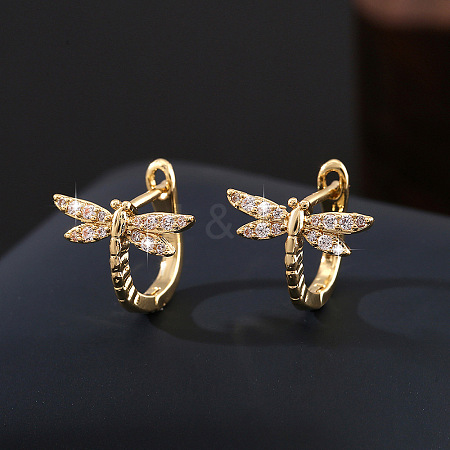 Brass Micro Pave Cubic Zirconia Dragonfly Hoop Earrings for Women WG01AB9-01-1