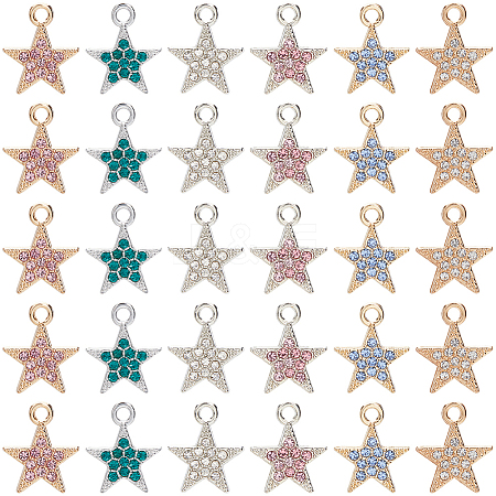 36Pcs 6 Colors Alloy Rhinestone Pendants RB-SC0001-16-1