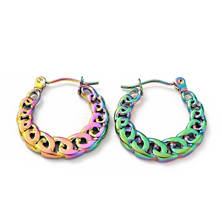 Ion Plating(IP) Rainbow Color 304 Stainless Steel Curb Chains Hoop Earrings for Women EJEW-G293-06M-1