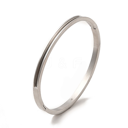 Egg Shaped 201 Stainless Steel Grooved Hinged Bangles STAS-G306-01P-1