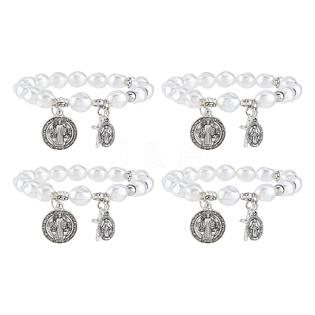 4Pcs Religious Alloy Beaded Charm Bracelets BJEW-DC0001-32-1