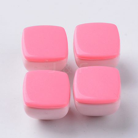  Jewelry Beads Findings Opaque Acrylic Beads, Two Tone, with Square Flat Plate, Half Drilled, Pyramid, HotPink, 15.5x15.5x14mm, Half  Hole: 3.5mm