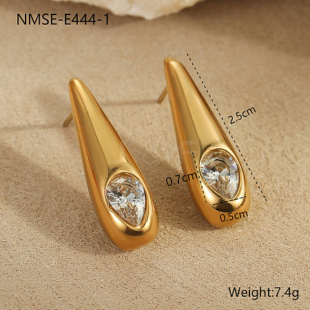 304 Stainless Steel Pave Clear Cubic Zirconia Stud Earrings WG74186-03-1