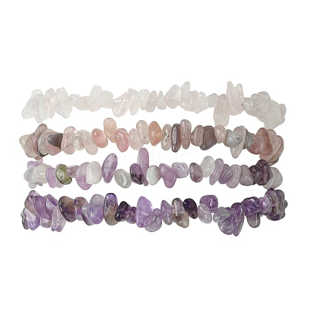 4Pcs 4 Styles Natural Rose Quartz & Lepidolite & Amethyst Chip Beaded Stretch Bracelet Sets BJEW-JB10841-1