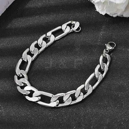 201 Stainless Steel Cuban Link Chains Bracelets for Women Men STAS-T077-19B-01P-1