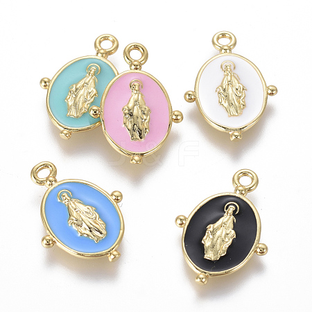 Golden Plated Brass Enamel Pendants KK-F807-01-G-1