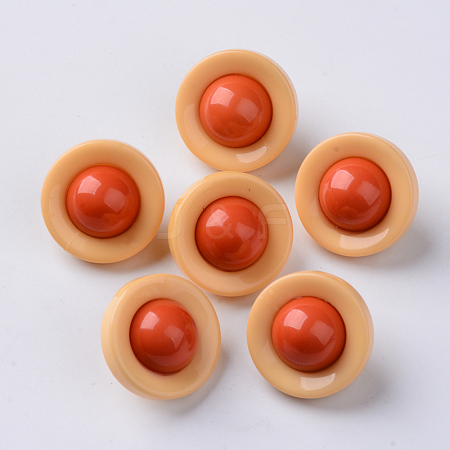  Jewelry Beads Findings Opaque Acrylic Hair Findings, Two Tone, Flat Round, Coral, 20x13~14mm, Hole: 3.5mm