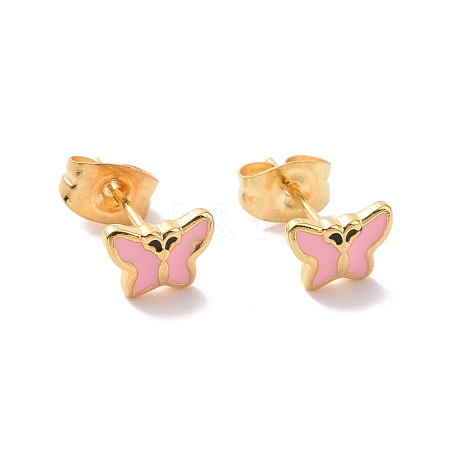 Enamel Butterfly Stud Earrings with 316L Surgical Stainless Steel Pins EJEW-P204-04G-03-1