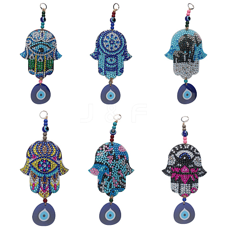 6Pcs Hamsa Hand DIY Diamond Painting Pendant Decoration Kits DIAM-PW0002-26A-1