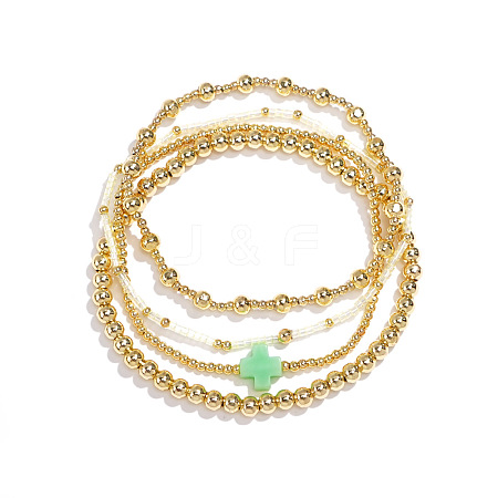4Pcs Gothic Brass Cross Stretch Bracelet Sets YK6983-5-1