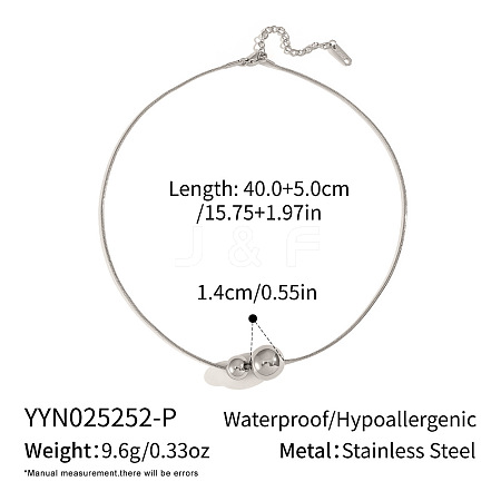 Minimalist 304 Stainless Steel Snake Chain Double Round Ball Pendant Necklaces for Women MF4676-2-1