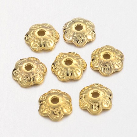 6-Petal Tibetan Style Alloy Flower Bead Caps TIBE-S220-G-RS-1