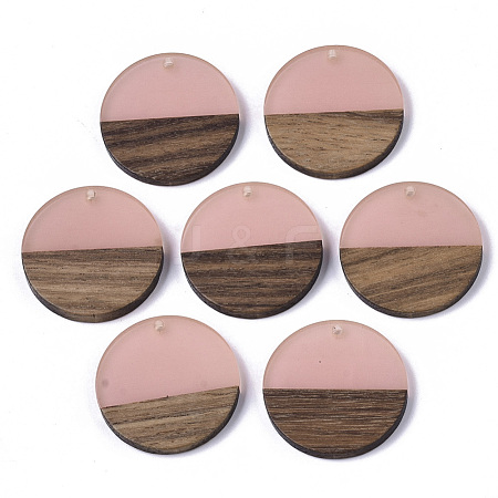 Transparent Resin & Walnut Wood Pendants RESI-S358-02B-H40-1