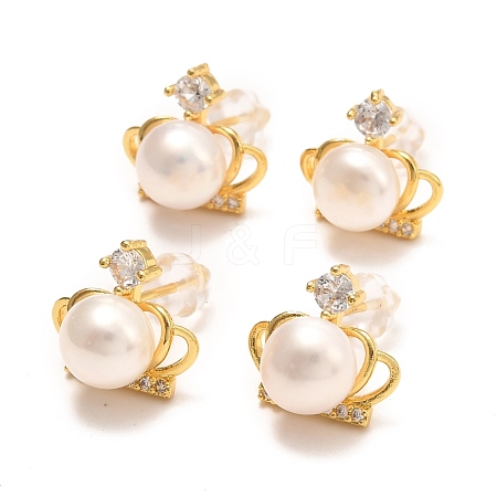 Brass Micro Pave Cubic Zirconia Crown Stud Earrings EJEW-D275-14G-1