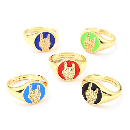 Adjustable Real 18K Gold Plated Brass Enamel Finger Ringss RJEW-L071-30G-1