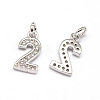 Real Platinum Plated Tone Brass Micro Pave Cubic Zirconia Number Charms ZIRC-E011-02-1