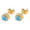 Round Brass Micro Pave Clear Cubic Zirconia Stud Earrings EJEW-Z144-13G-4