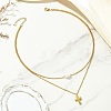 Natural Pearl Rice and 304 Stainless Steel Pendant Double Layer Necklaces for Women NJEW-JN06211-01-1