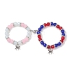 2Pcs 10mm Round Opalite & Pink Glass & Red Glass & Blue Cat Eye Beaded Stretch Bracelet Sets for Lover BJEW-JB10325-02-1
