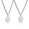 2Pcs Stainless Steel Saint Benedict Oval Medal Pendant Wheat Chain Necklaces NJEW-DC0001-20P-1