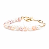 Natural Pearl Beaded Bracelet with Brass Paperclip Chains for Women BJEW-JB07920-02-1