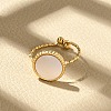 Flat Round 304 Stainless Steel White Shell Cuff Rings for Women RJEW-G346-10G-02-1
