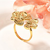 Flower 201 Stainless Steel Open Cuff Ring for Women RJEW-A053-02I-G-1