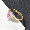 Adjustable Brass Finger Rings with Pink Heart Cubic Zirconia for Valentine's Day CU-CBA7E55-11G-3