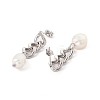 Natural Pearl with Curb Chains Dangle Stud Earrings EJEW-E264-03-3