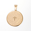 Ion Plating(IP) 304 Stainless Steel Flat Round with Word Lord's Prayer Cross Pendants X-STAS-P085-25-1