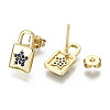 Brass Micro Pave Cubic Zirconia Padlock Stud Earrings EJEW-N011-26-NF-3