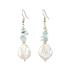 Natural Larimar Chip & Natural Keshi Pearl Dangle Earrings EJEW-JE07445-02-3