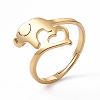 Ion Plating(IP) 201 Stainless Steel Elephant with Heart Adjustable Ring for Women RJEW-K238-07G-3