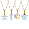 4Pcs 4 Styles Clear AB Glass Wing Flower Star Shell Shape Pendant Brass Cable Chain Necklaces for Women NJEW-JN05745-2