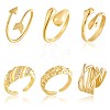 6Pcs 6 Style Arrow & Hug Hand & Croissant Brass Open Cuff Rings for Women JR858B-1