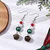 Christmas Theme Glass Pearl Bell Dangle Earrings EJEW-JE06153-2