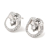 Brass Twist Flat Round Stud Earrings with Clear Cubic Zirconia EJEW-Q770-09P-1