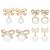 4 Pairs 4 Styles Alloy Enamel Bowknot & Plastic Pearl Dangle Stud Earrings with Sterling Silver Pins EJEW-AN0004-93-1