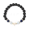 3Pcs Round Natural Lava Rock & Citrine & Lapis Lazuli & Green Aventurine & Amethyst & Madagascar Rose Quartz & Synthetic Turquoise Beads  Stretch Bracelets for Women BJEW-JB12789-3